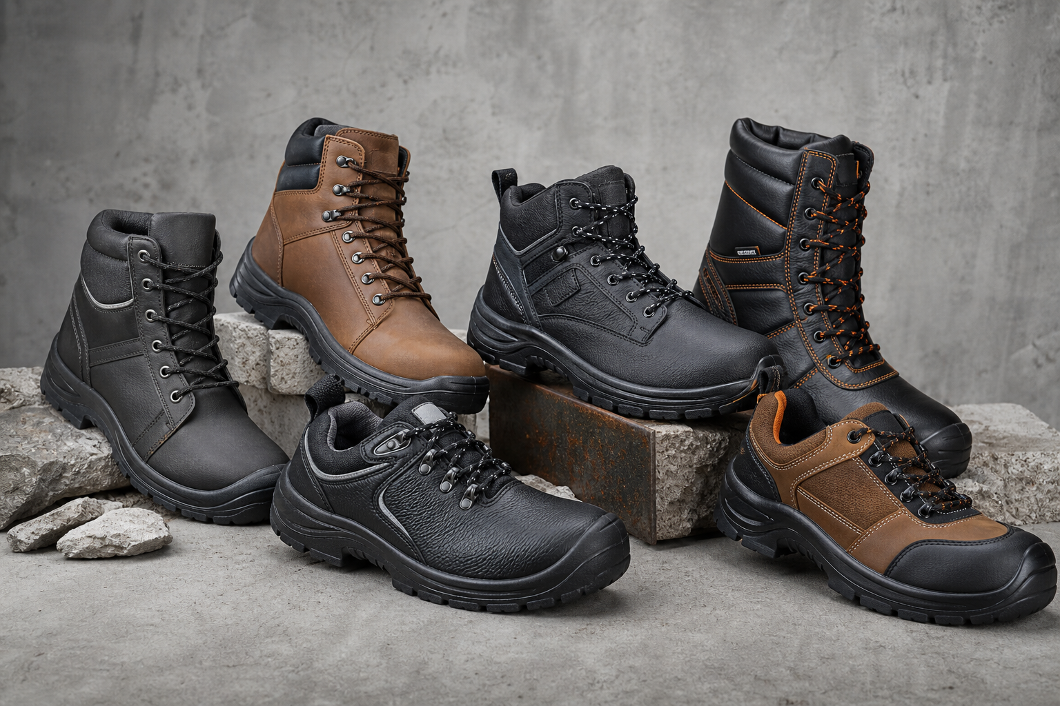 Range of work and safety boots with durable soles